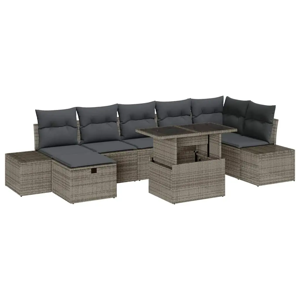 Modular Garden Sofa Set 8-Piece Poly Rattan Height-Adjustable Grey Outdoor