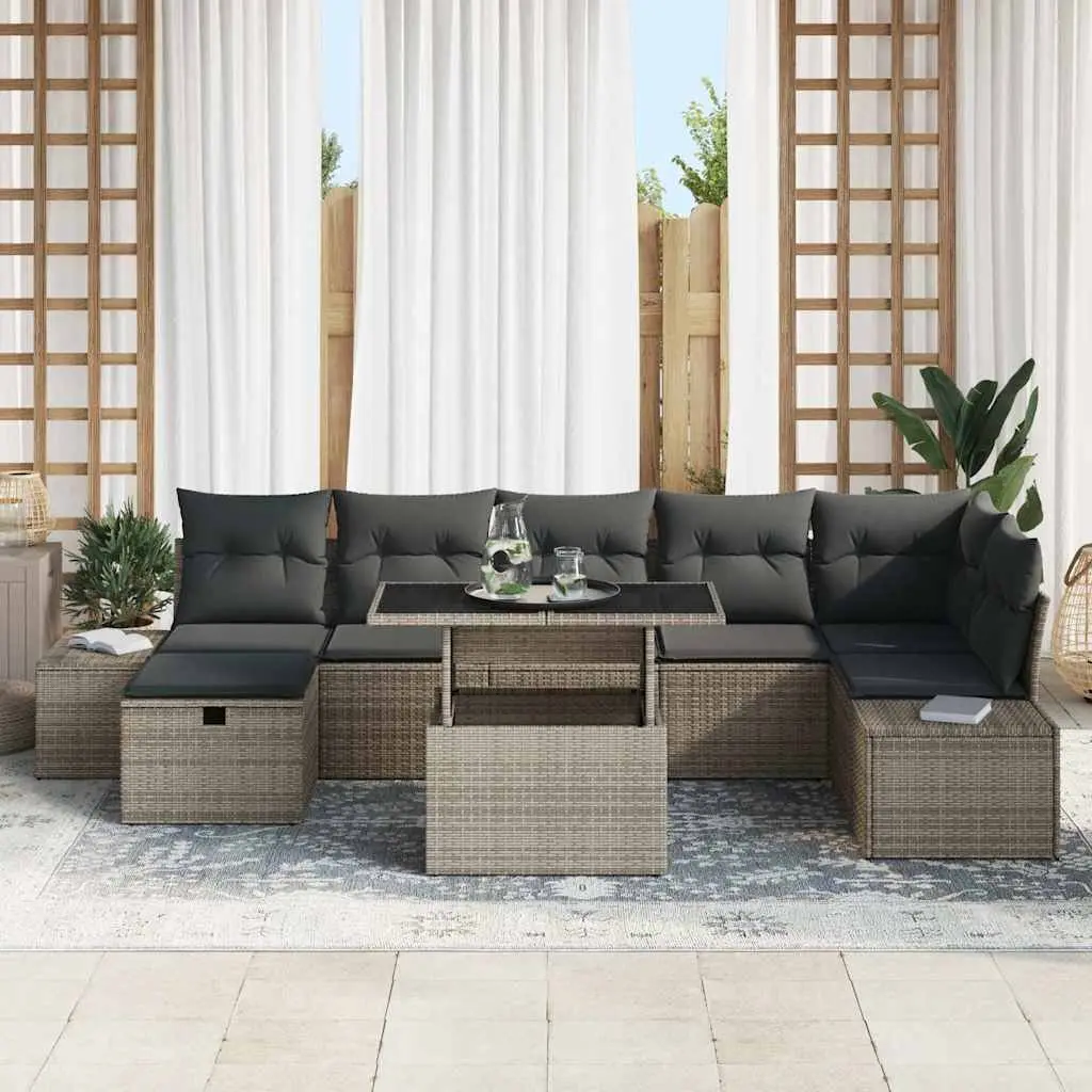 Modular Garden Sofa Set 8-Piece Poly Rattan Height-Adjustable Grey Outdoor