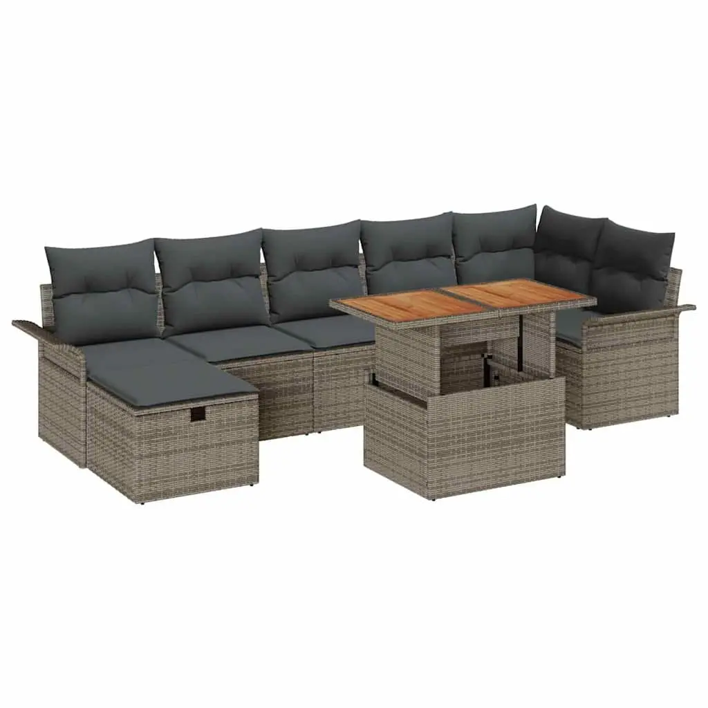 Garden Sofa Set 8 Pieces Height-Adjustable Outdoor Furniture Grey Poly Rattan