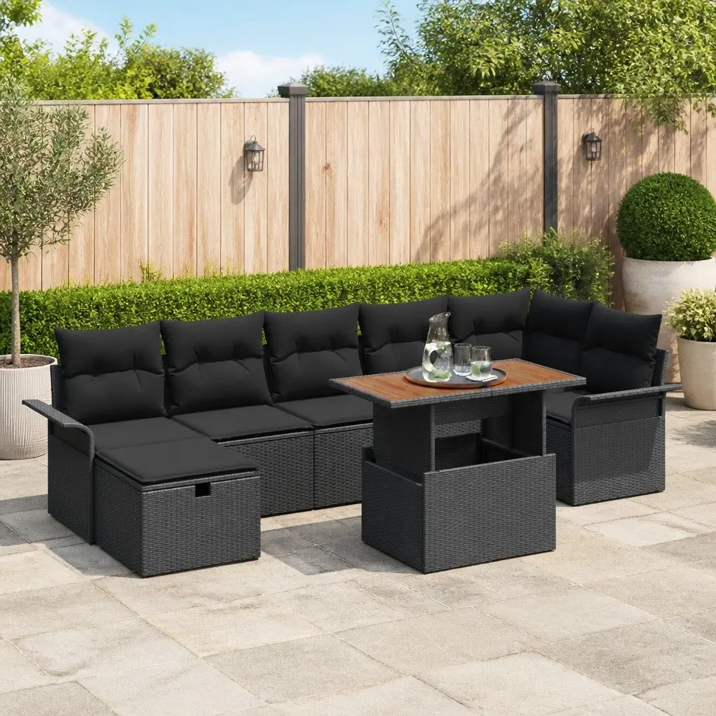Garden Sofa Set Poly Rattan 8 Pieces Height-Adjustable Black