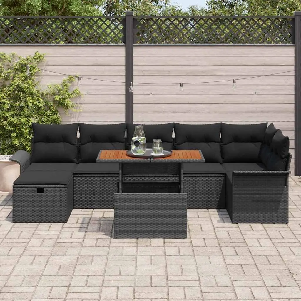 Garden Sofa Set Poly Rattan 8 Pieces Height-Adjustable Black