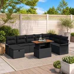 Practical 9 Piece Black Garden Sofa Set for Outdoor Use