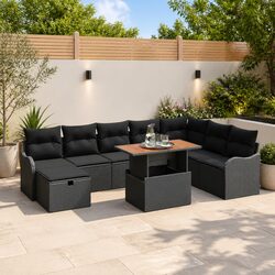 Garden Sofa Set 9 Pieces Black Poly Rattan Outdoor Furniture Patio Lounge with