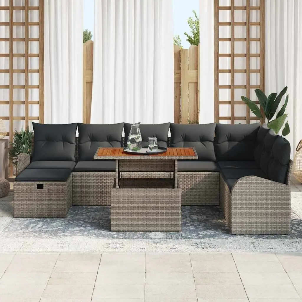 Garden Sofa Set 9 Piece Modular Outdoor Furniture Grey Poly Rattan Patio Seating