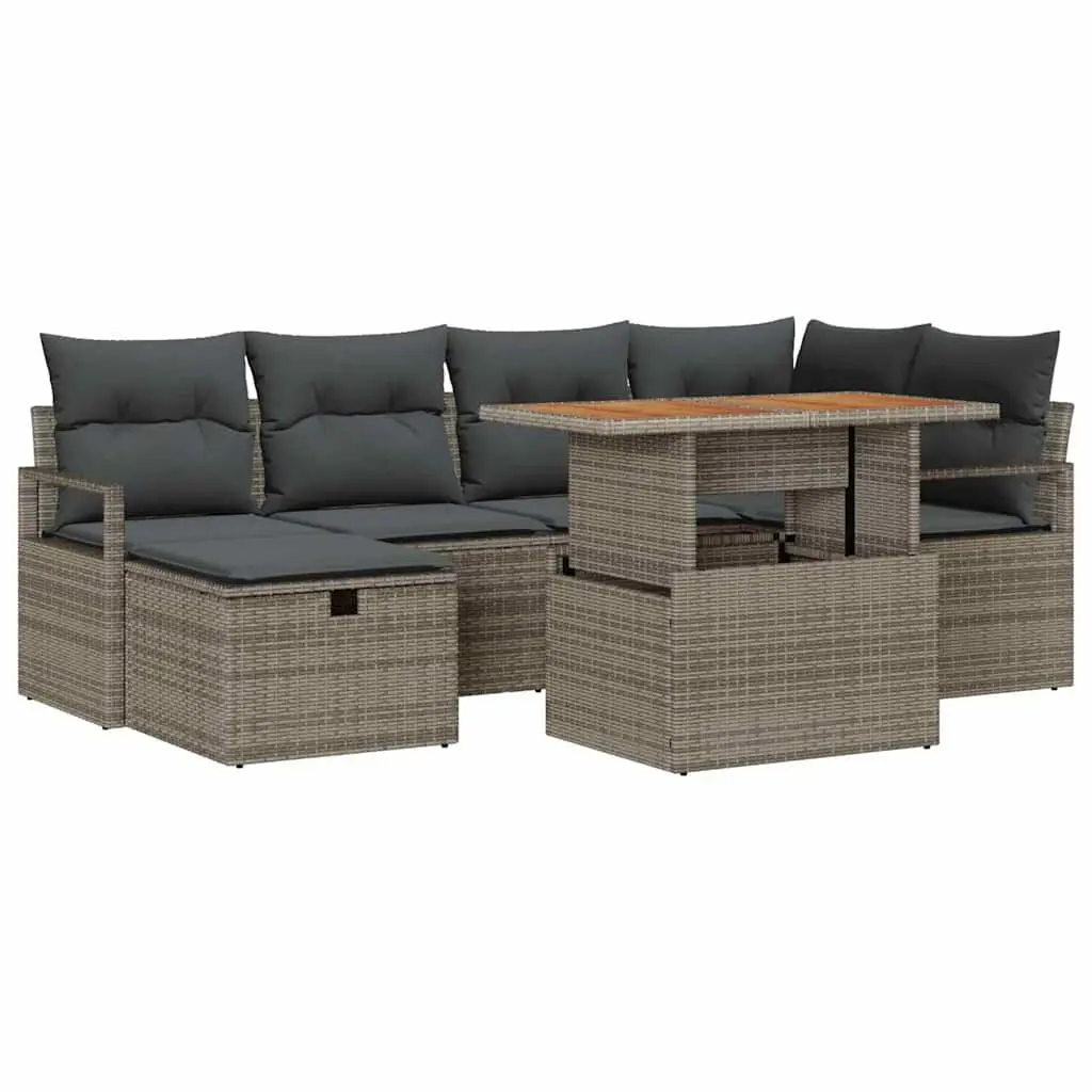 Garden Sofa Set Height-Adjustable 7 pcs Grey Poly Rattan Outdoor Furniture