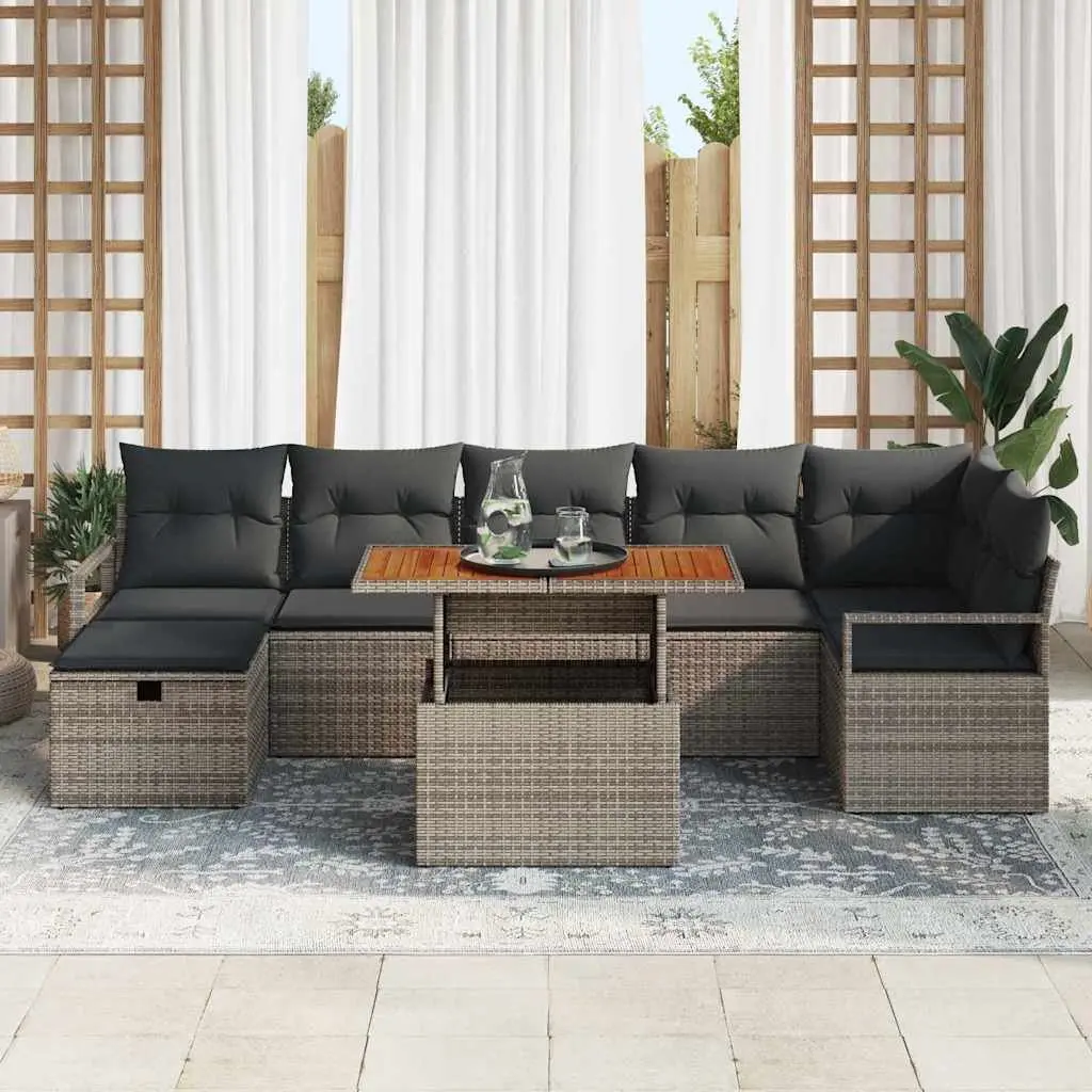 Garden Sofa Set Height-Adjustable Outdoor Furniture 8 Pieces Grey Poly Rattan