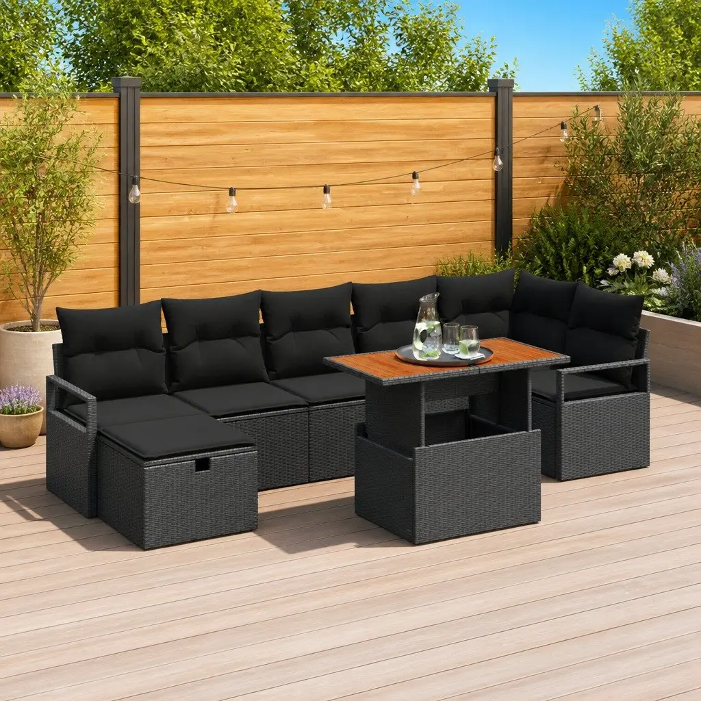 Garden Sofa Set Poly Rattan 8 Pieces Height-Adjustable Black Outdoor Furniture