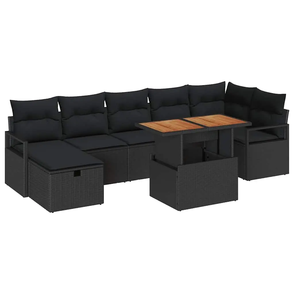 Garden Sofa Set Poly Rattan 8 Pieces Height-Adjustable Black Outdoor Furniture
