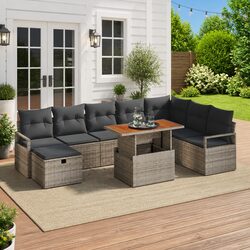 Functional 9-Piece Grey Garden Sofa Set
