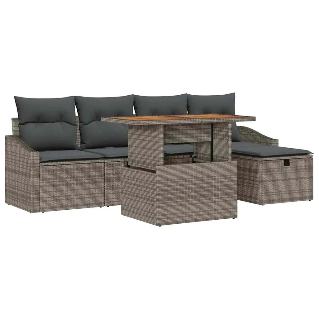 Garden Sofa Set Height-Adjustable Solid Acacia Wood 6 Piece Grey Outdoor Furniture Patio Seating