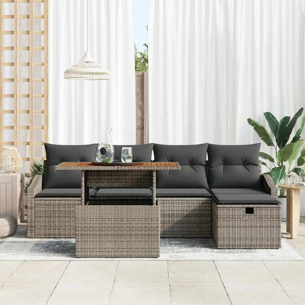 Garden Sofa Set Height-Adjustable Solid Acacia Wood 6 Piece Grey Outdoor Furniture Patio Seating