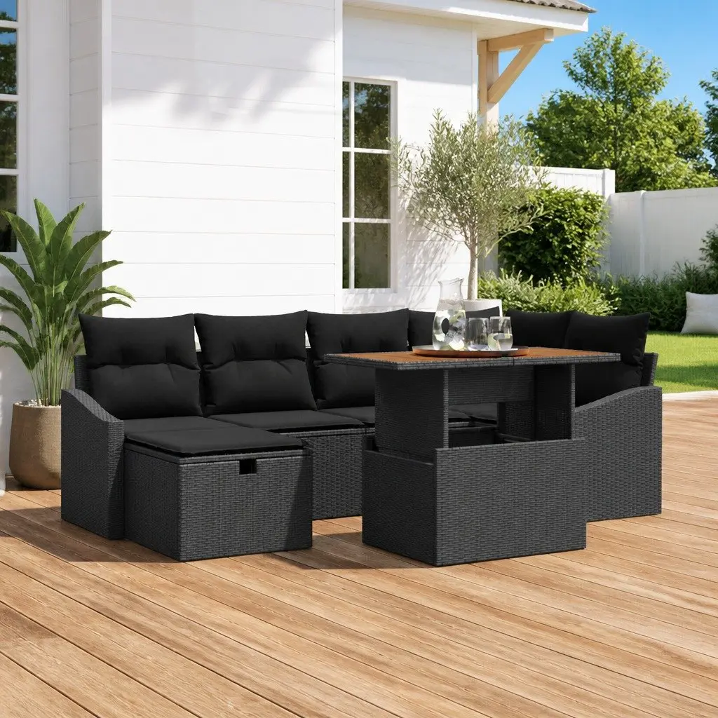 Garden Sofa Set Modular 7 Piece Height Adjustable Black Poly Rattan Outdoor