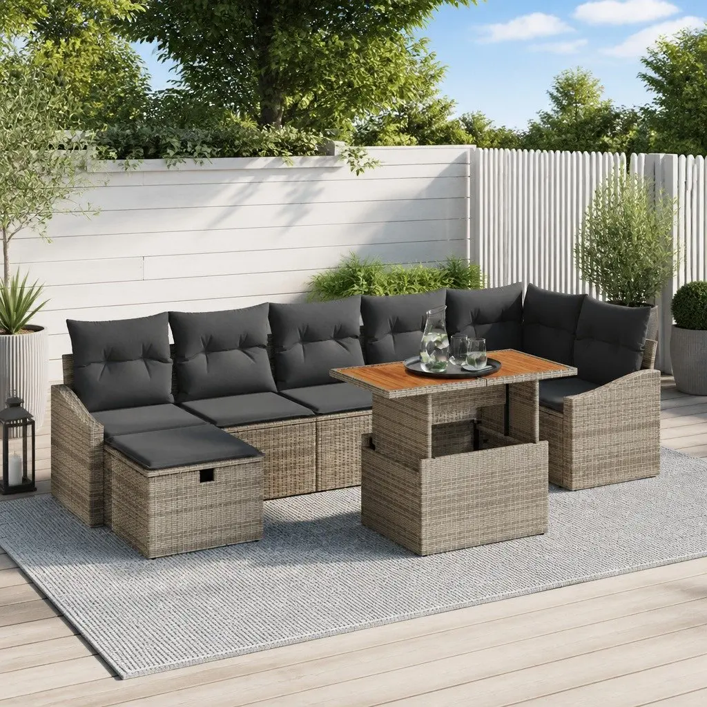 Garden Sofa Set 8 Pieces Height-Adjustable Grey Outdoor Furniture Patio Rattan