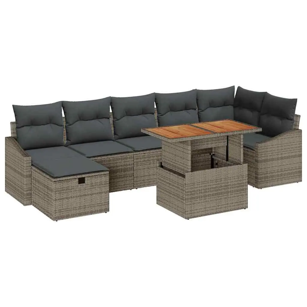 Garden Sofa Set 8 Pieces Height-Adjustable Grey Outdoor Furniture Patio Rattan
