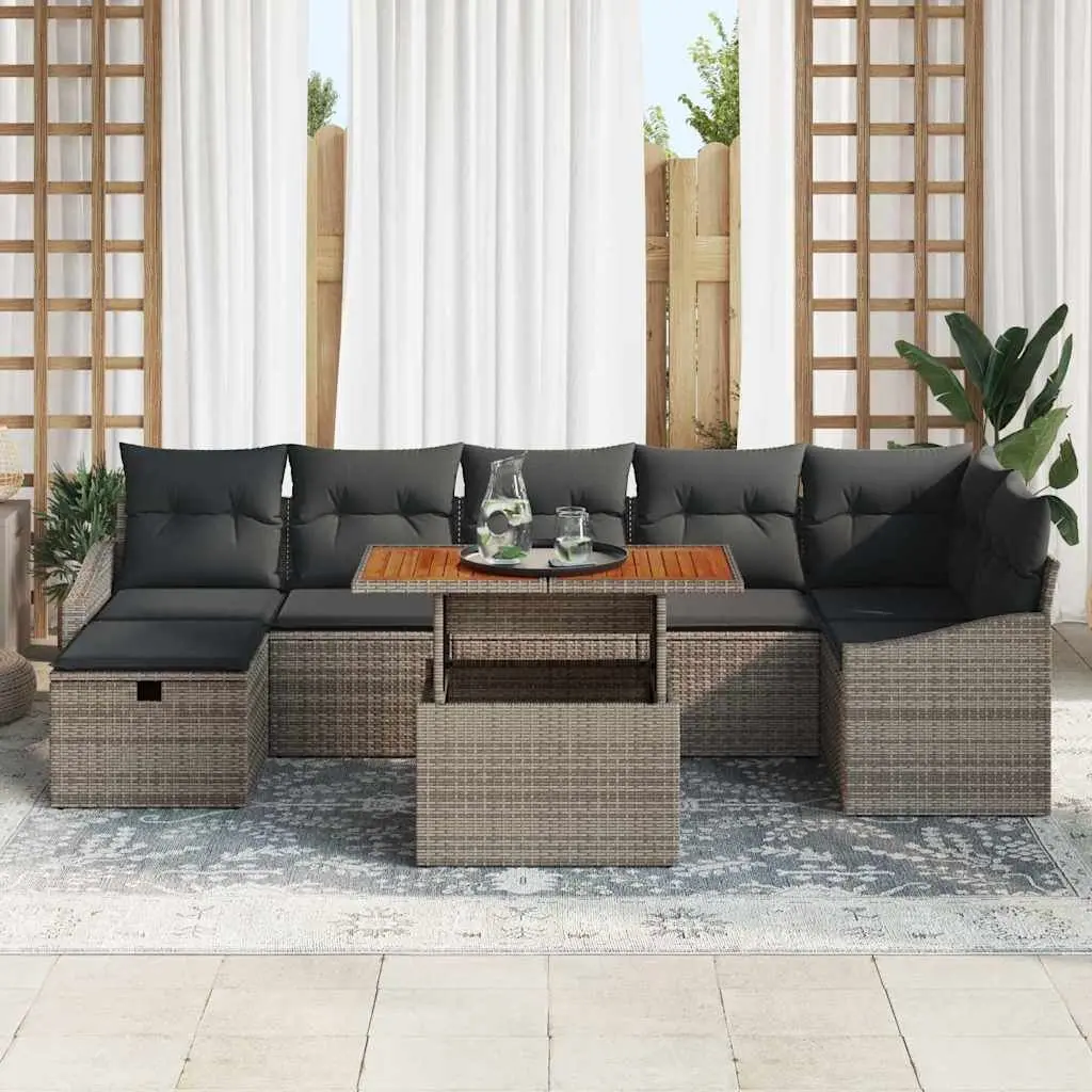 Garden Sofa Set 8 Pieces Height-Adjustable Grey Outdoor Furniture Patio Rattan