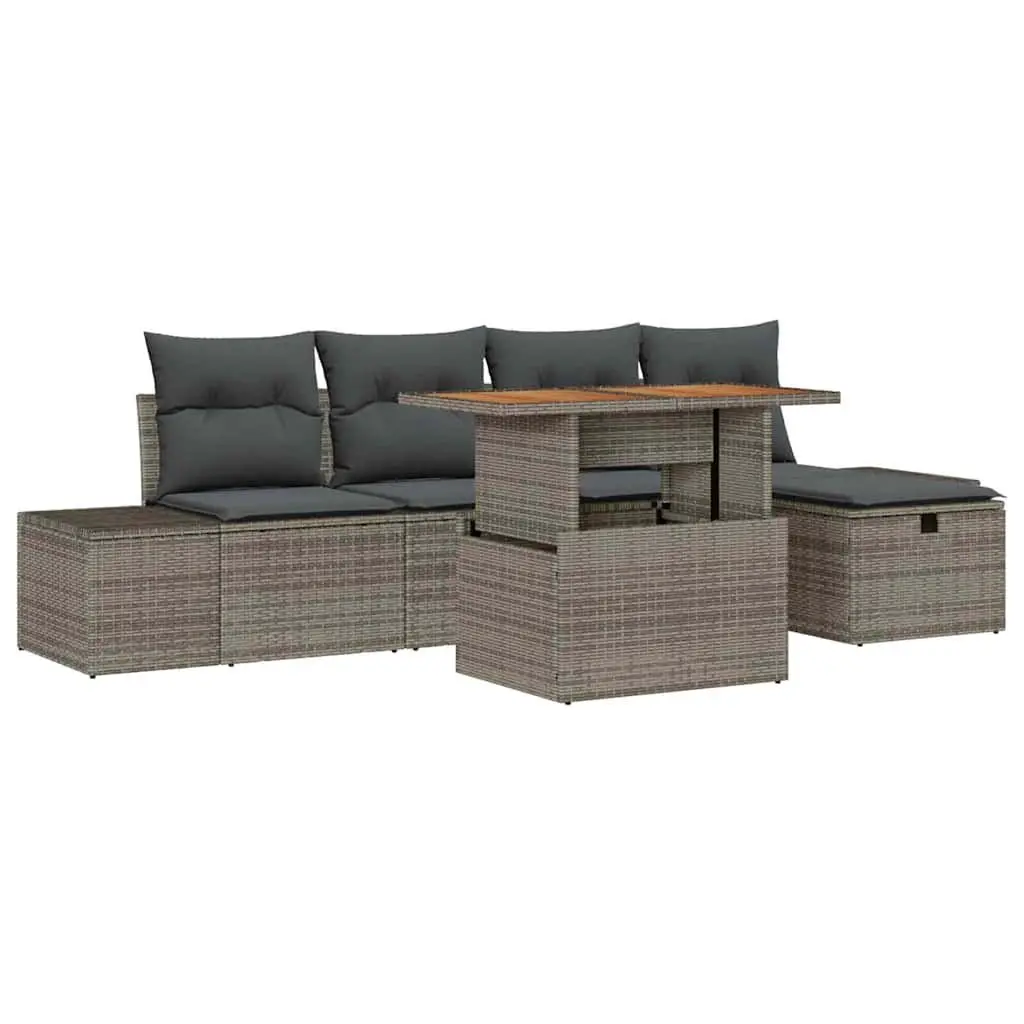 Garden Sofa Set Poly Rattan Height-Adjustable 6 Piece Outdoor Furniture Grey