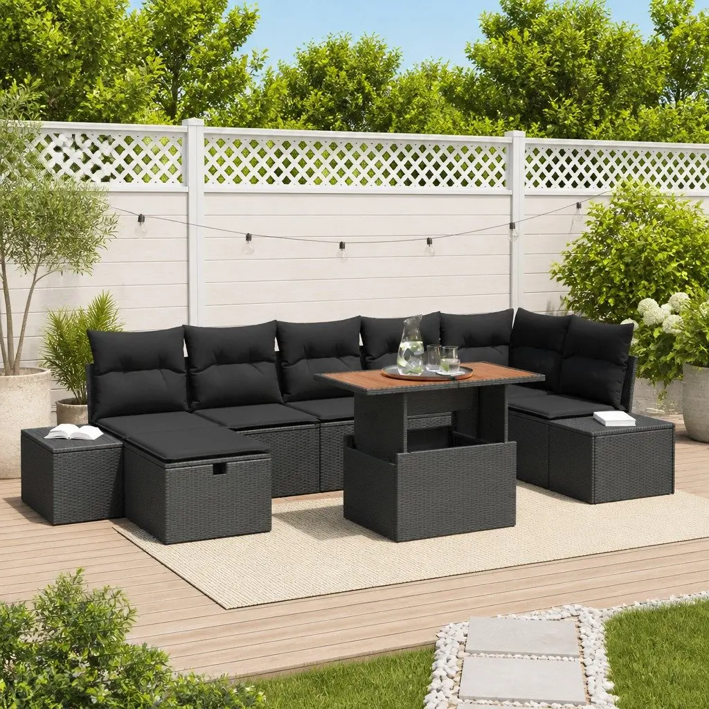 Outdoor Garden Sofa Set Modular Poly Rattan Black 8 Piece