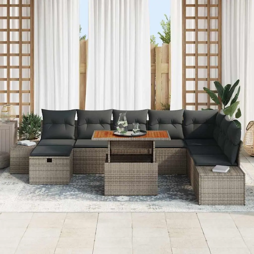 Outdoor Garden Sofa Set 9pc Modular Poly Rattan Furniture Grey with Storage