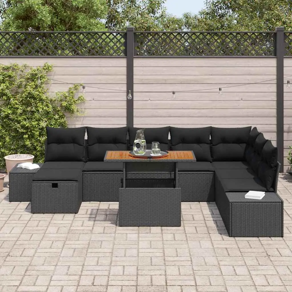 Modular Garden Sofa Set Poly Rattan 9 Pieces Outdoor Furniture Black