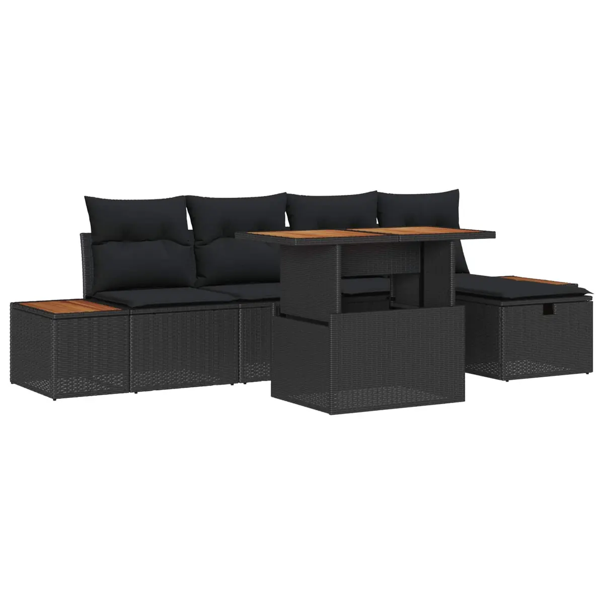 Garden Sofa Set 6-Piece Height-Adjustable Outdoor Furniture Patio Black Rattan