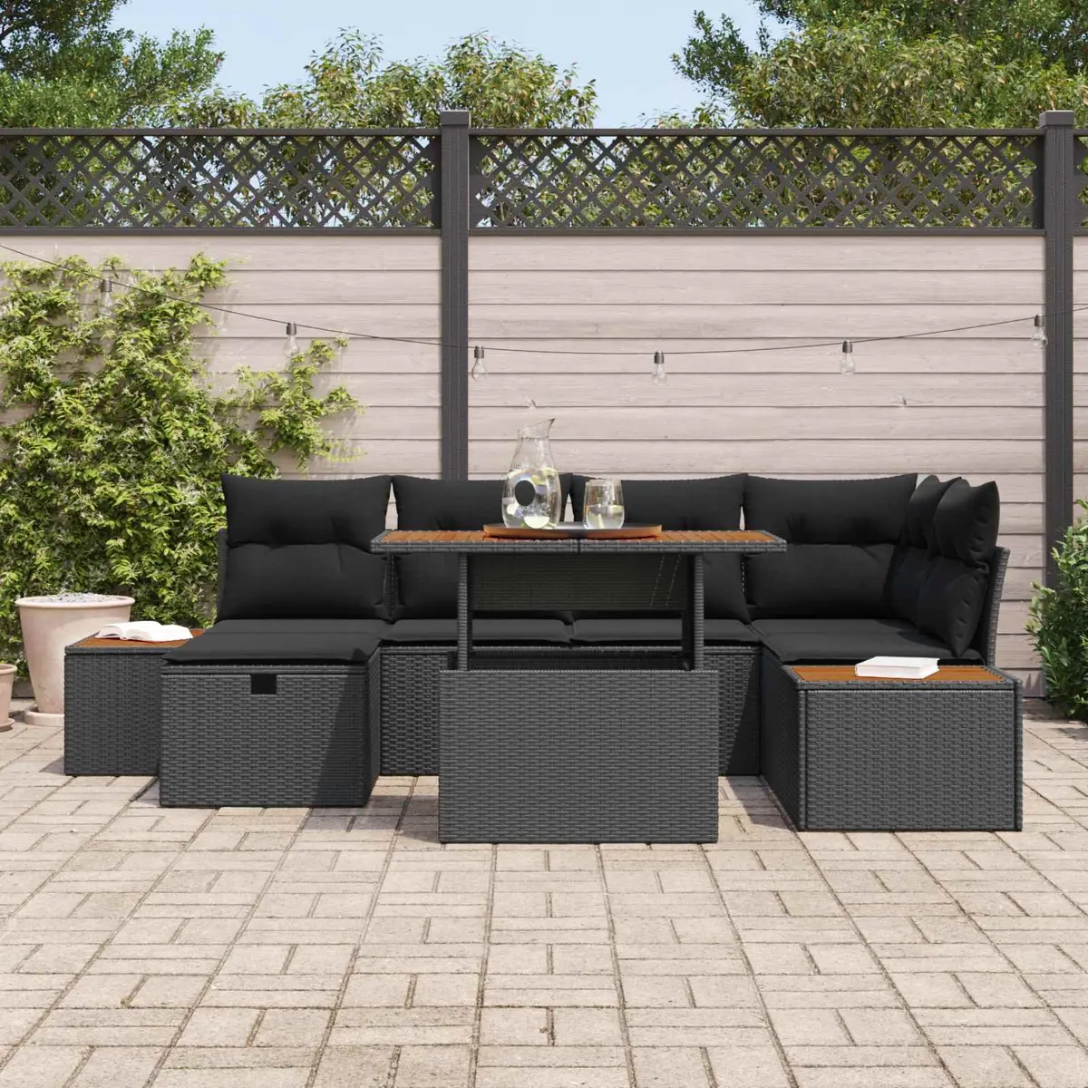 Outdoor Garden Sofa Set Poly Rattan 7 Piece Black
