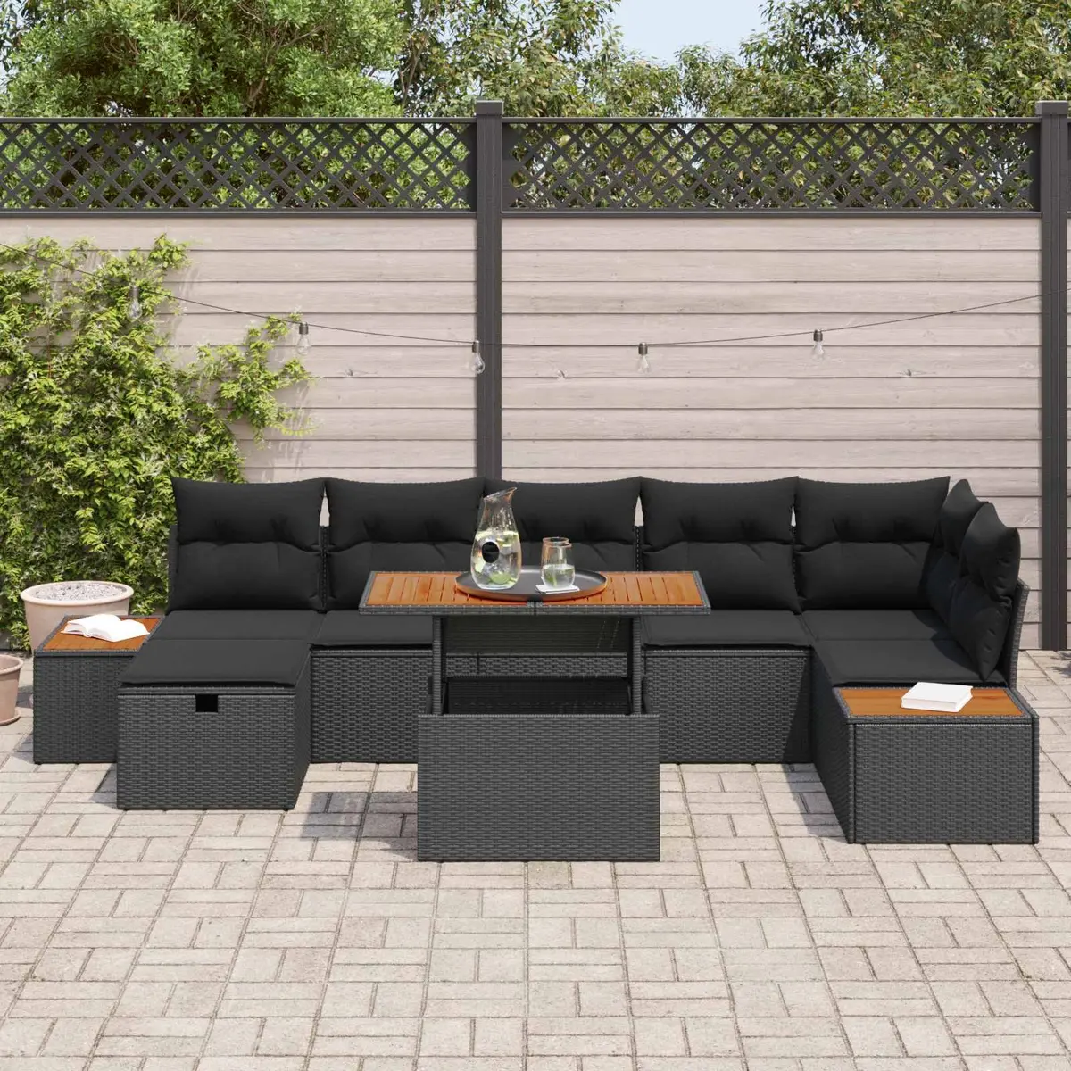 Garden Sofa Set 8 Piece Outdoor Furniture Black Poly Rattan Height Adjustable