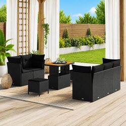 Practical 8-Piece Black Outdoor Sofa Set for Patios