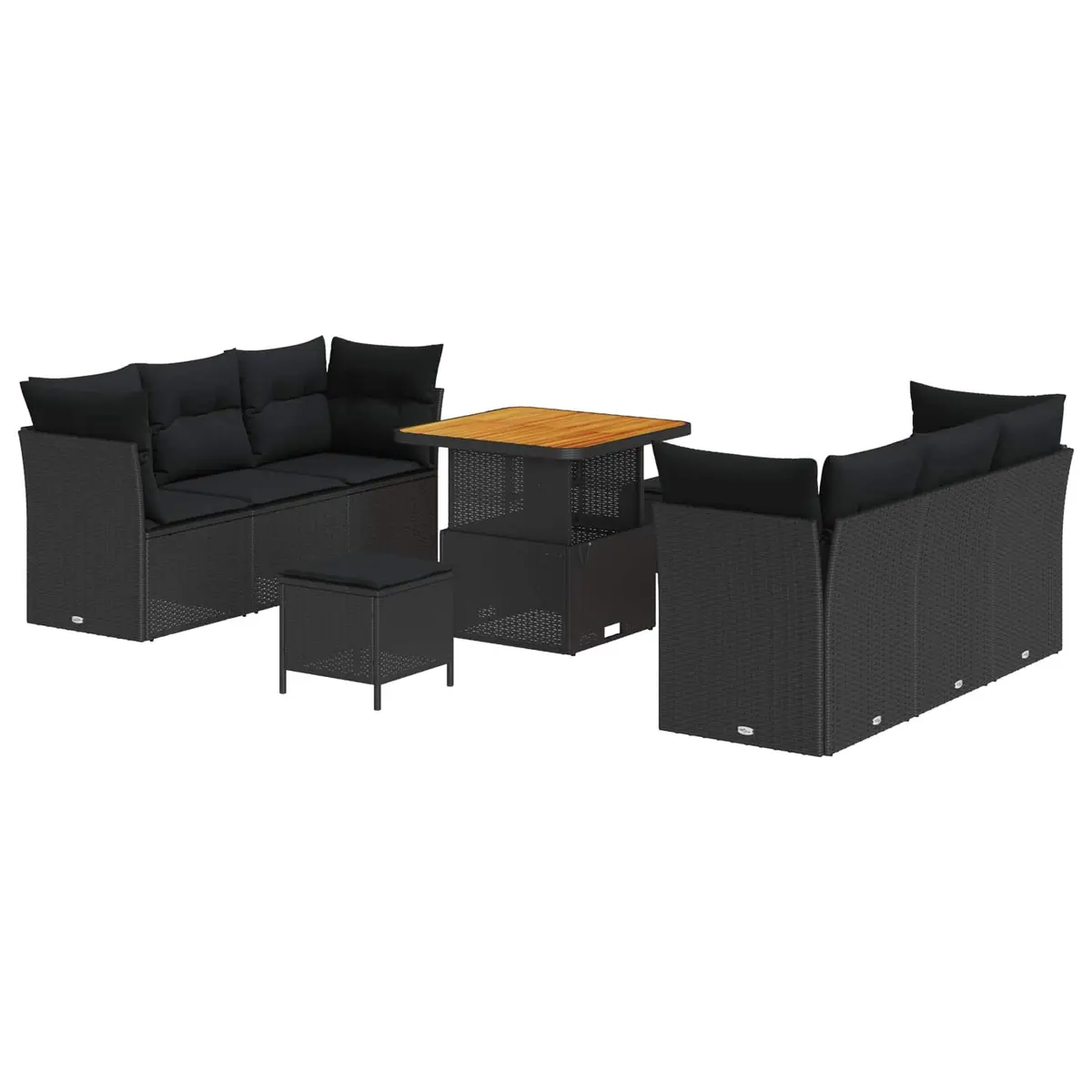 Modular Garden Sofa Set Powder-Coated Steel 9 Pieces Black Outdoor Furniture