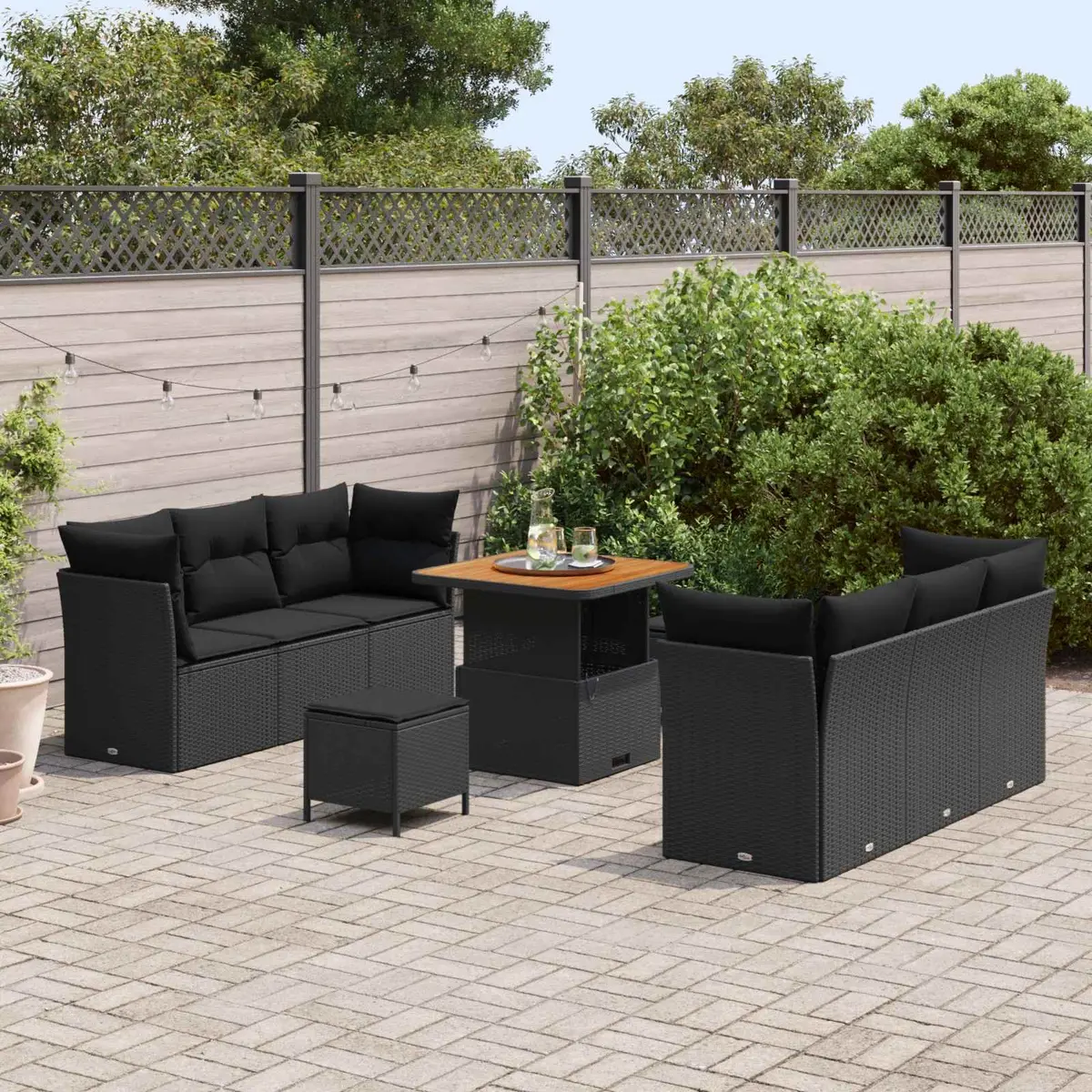 Modular Garden Sofa Set Powder-Coated Steel 9 Pieces Black Outdoor Furniture