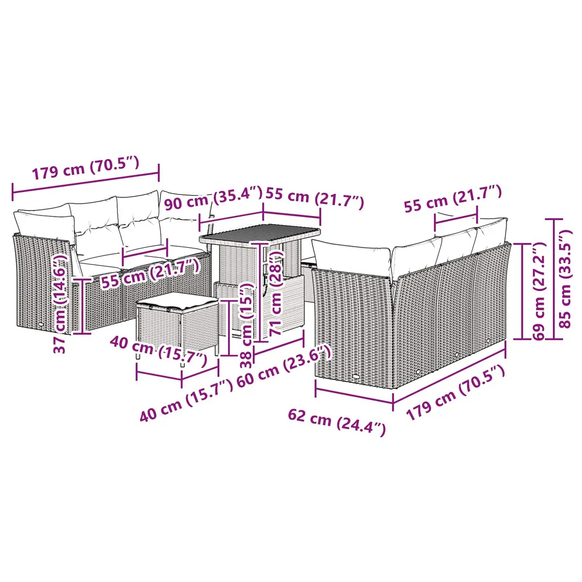 9-Piece Modular Outdoor Sofa Set