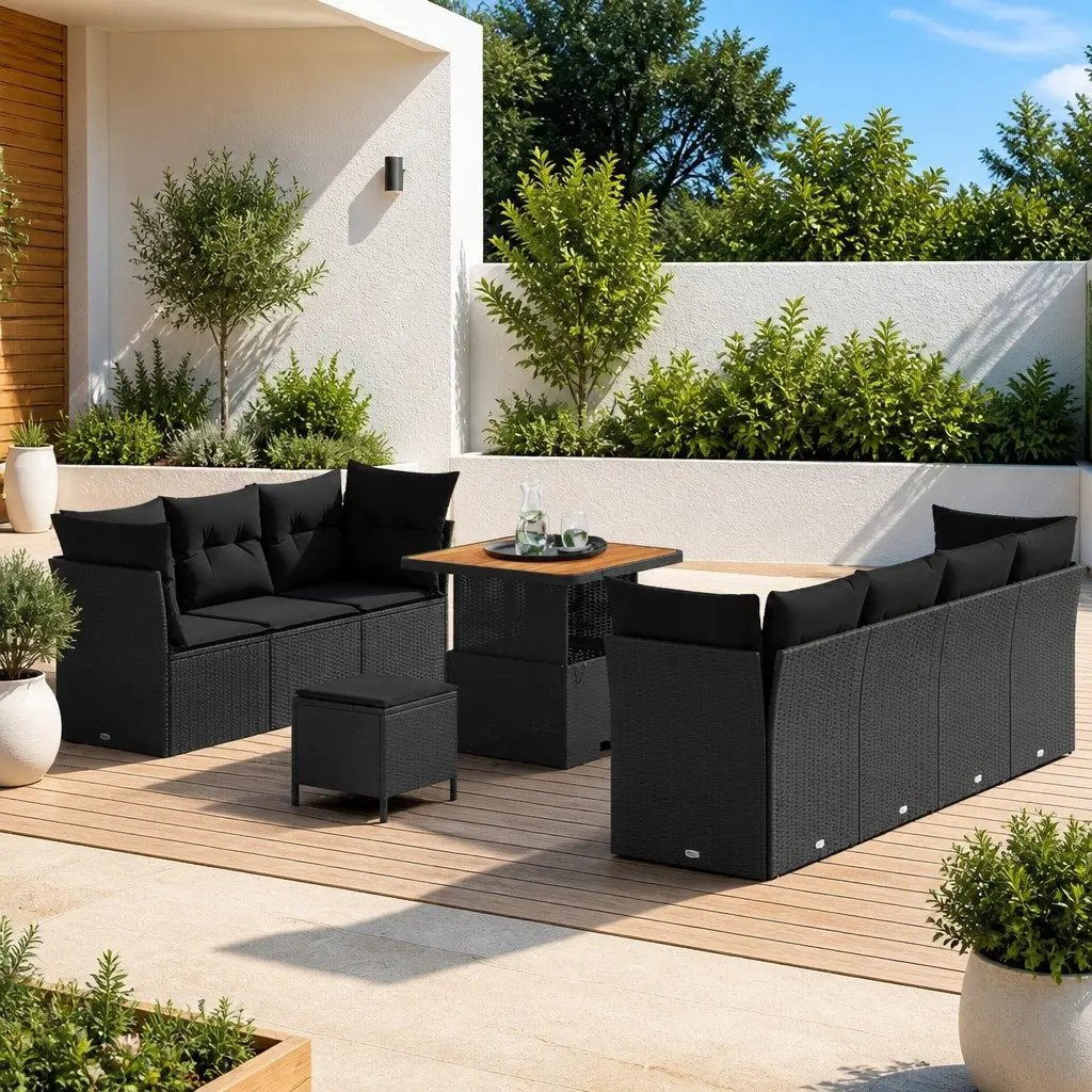 Garden Sofa Set 10 Piece Outdoor Furniture Poly Rattan Black Modular Seating