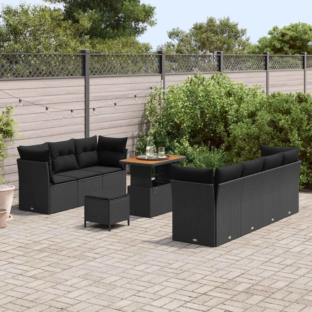 Garden Sofa Set Modular 10 Pieces Black Poly Rattan Outdoor Furniture
