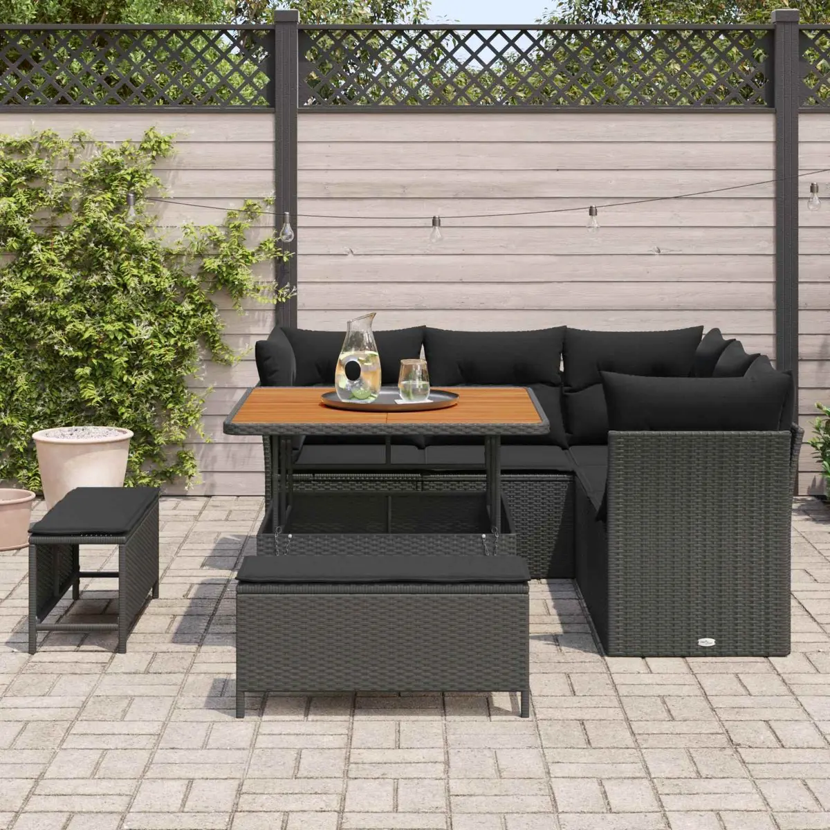 8 Piece Outdoor Garden Sofa Set Modular Poly Rattan Height Adjustable Black