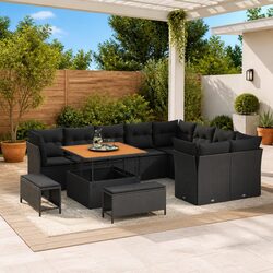 Outdoor Garden Sofa Set 12 Piece Modular Height Adjustable Black Poly Rattan