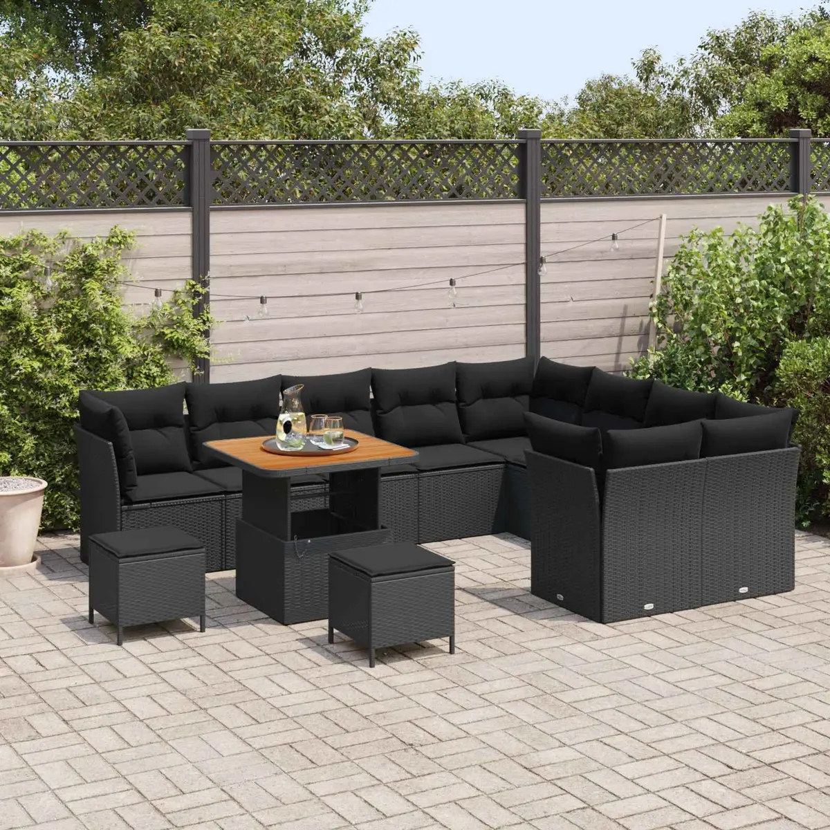 Outdoor Garden Sofa Set Modular Poly Rattan 12 Piece Black