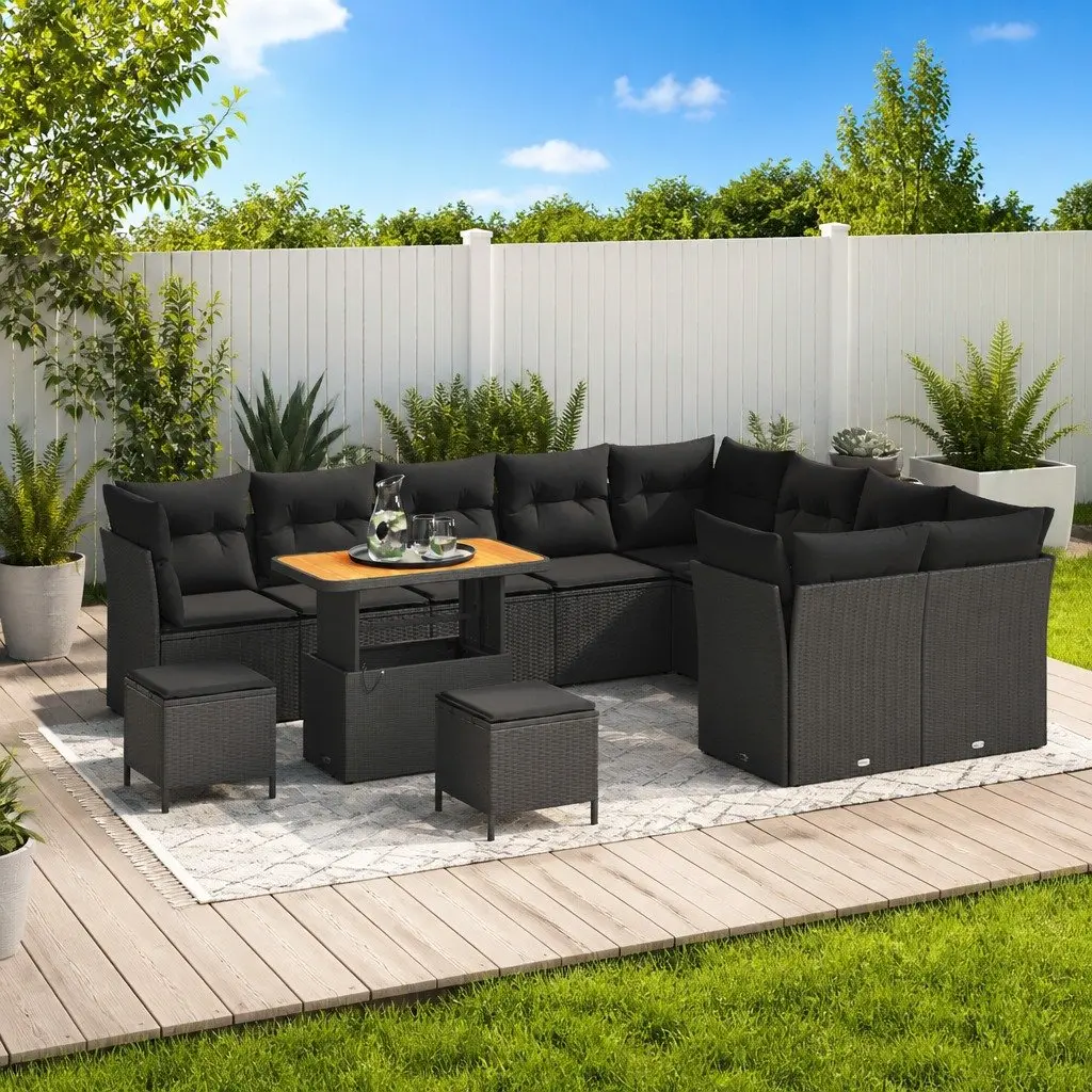 Outdoor Garden Sofa Set 12 pcs Height-Adjustable Modular Patio Furniture Black