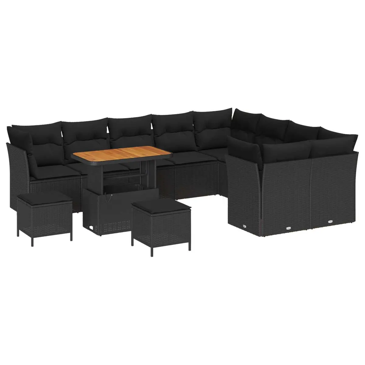 Outdoor Garden Sofa Set 12 pcs Height-Adjustable Modular Patio Furniture Black