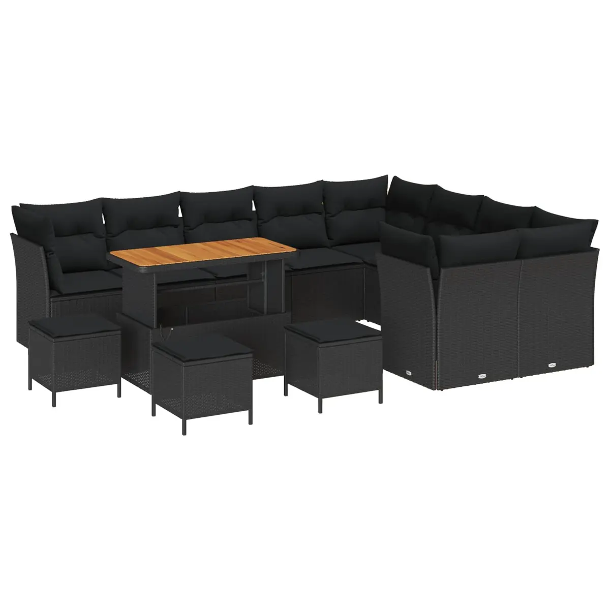 Outdoor Garden Sofa Set 13-Piece Height-Adjustable Modular Black Patio Furniture