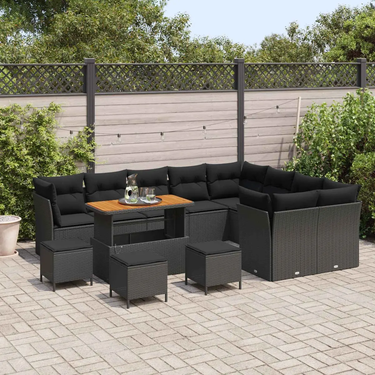 Outdoor Garden Sofa Set 13-Piece Height-Adjustable Modular Black Patio Furniture