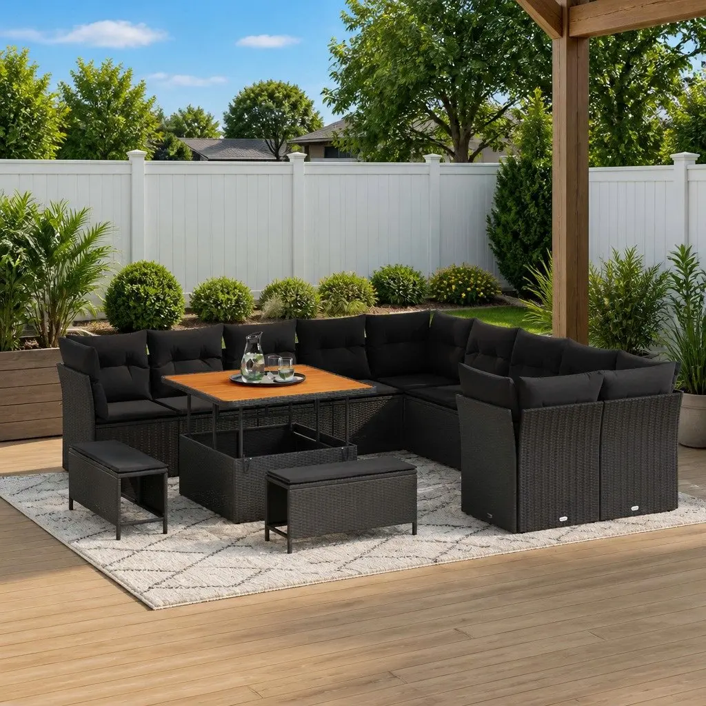 Garden Sofa Set Modular Poly Rattan 13 Piece Outdoor Seating Black