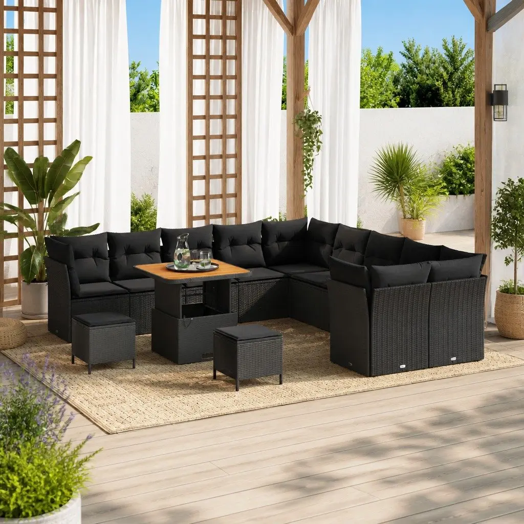 Garden Sofa Set Poly Rattan Modular 13 Piece Outdoor Furniture Black