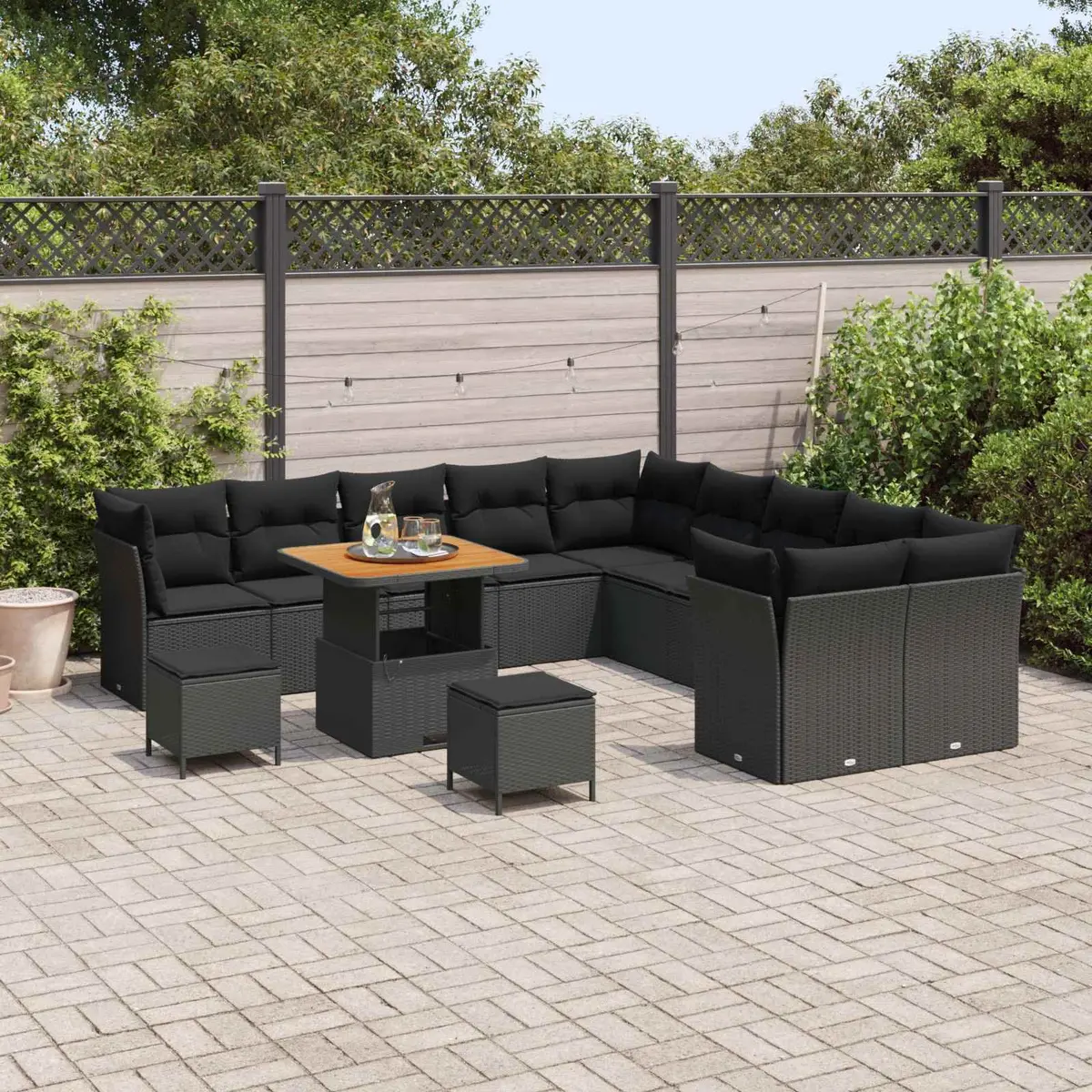 Garden Sofa Set Poly Rattan Modular 13 Piece Outdoor Furniture Black