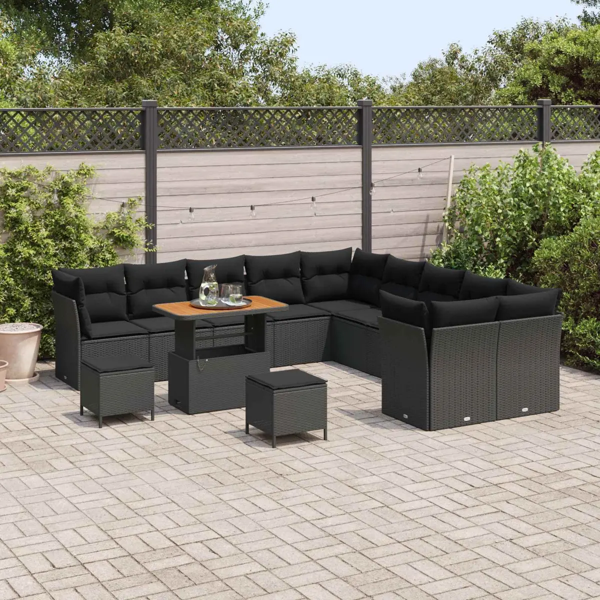 Modular Rattan Garden Sofa Set 13 Pieces Black Outdoor Furniture Patio Lounge