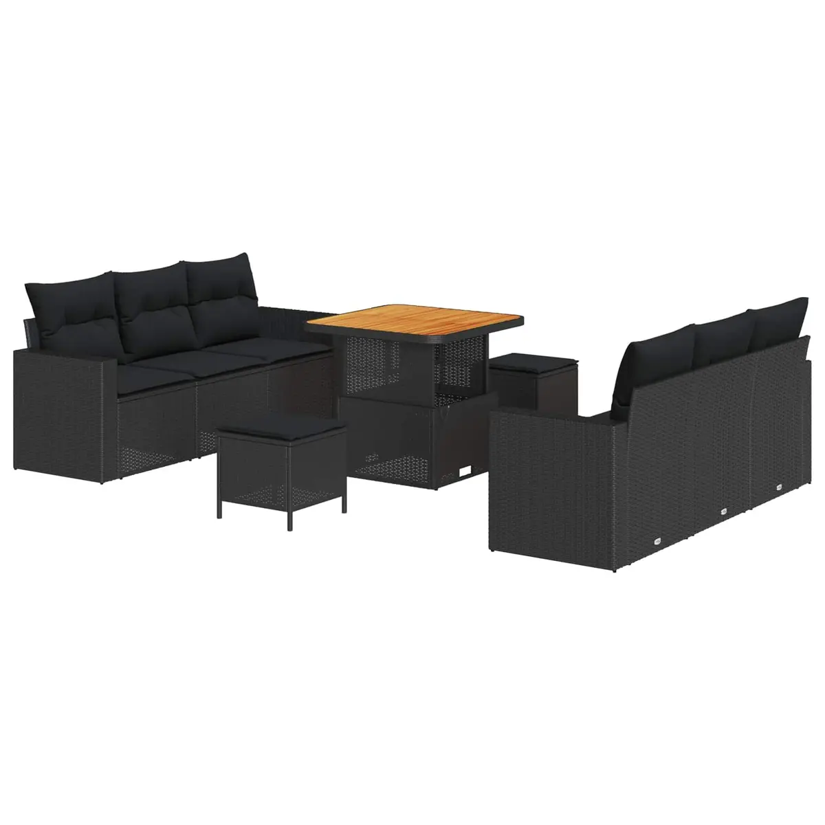 Modular Garden Sofa Set Height-Adjustable 9 Pieces Black Poly Rattan Outdoor