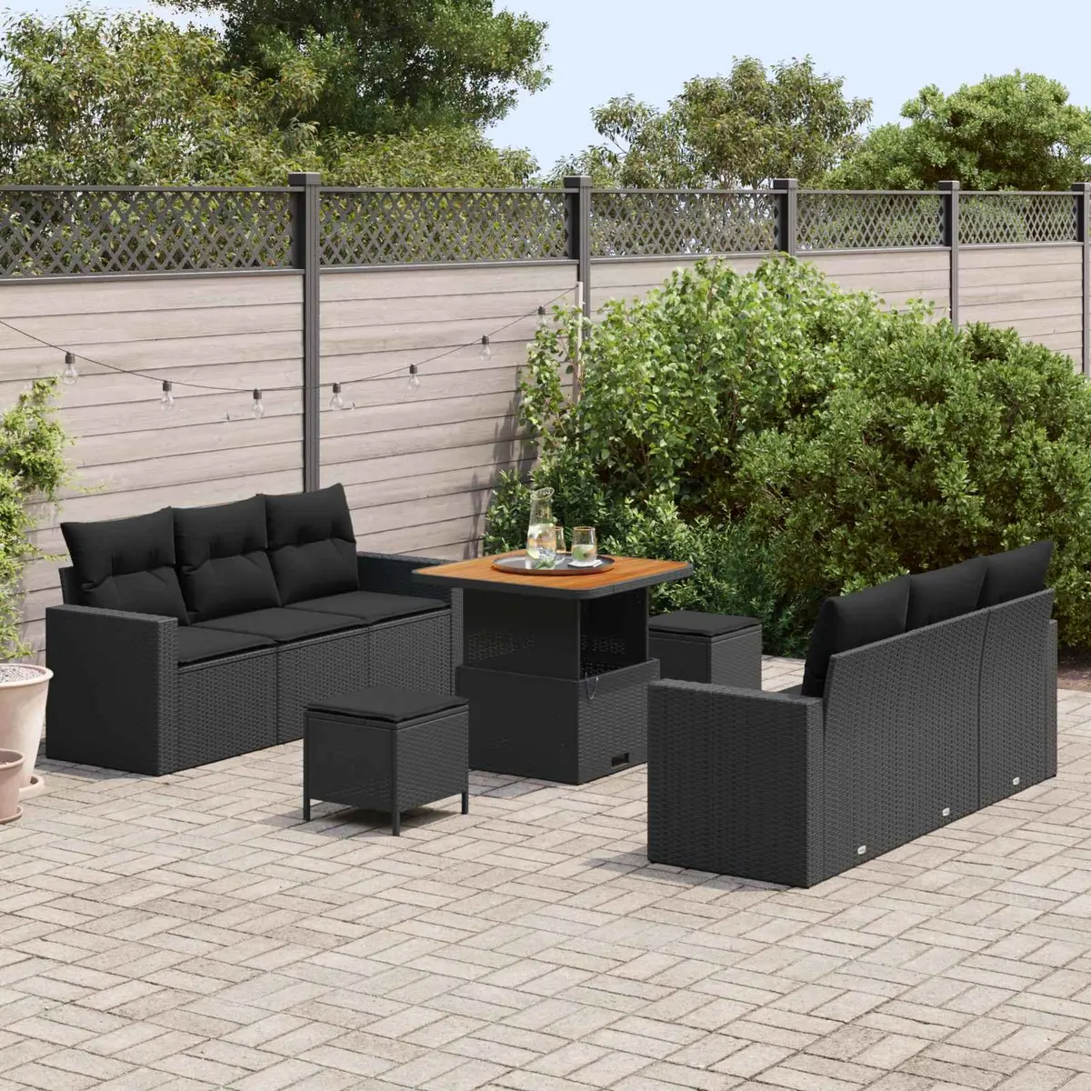Modular Garden Sofa Set Height-Adjustable 9 Pieces Black Poly Rattan Outdoor