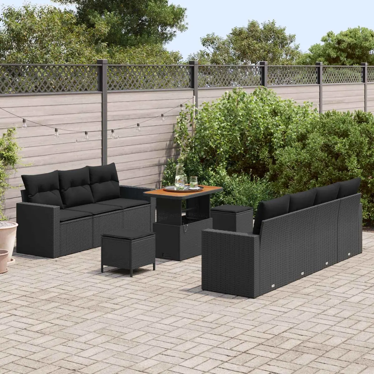 Modular Garden Sofa Set Poly Rattan 10 Piece Black Outdoor Patio Furniture