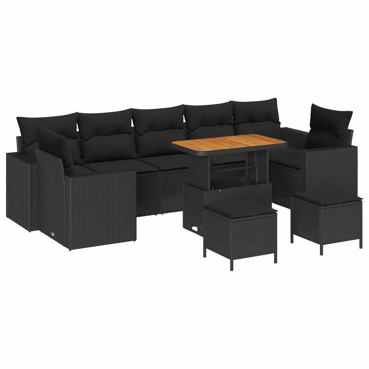 Garden Sofa Set Modular Poly Rattan Outdoor Furniture 10 Pieces Black
