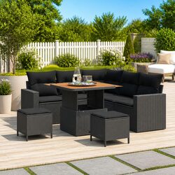 Garden Sofa Set 8 Pieces Height Adjustable Outdoor Seating Black Modular