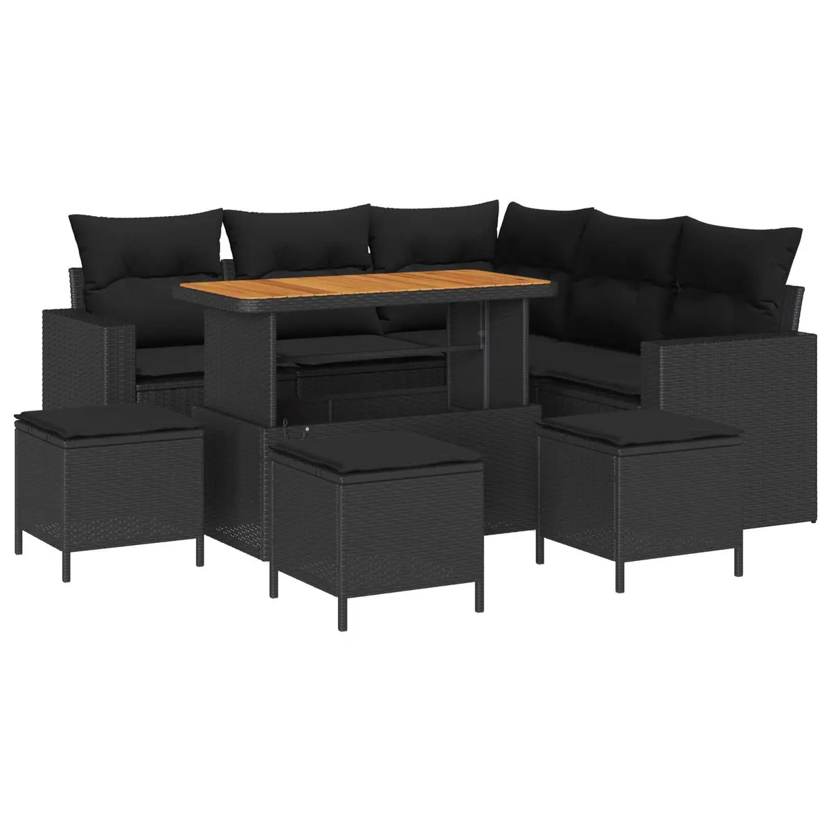 Modular Black Poly Rattan Outdoor Sofa Set 9 Piece Seating Collection for Garden and Patio