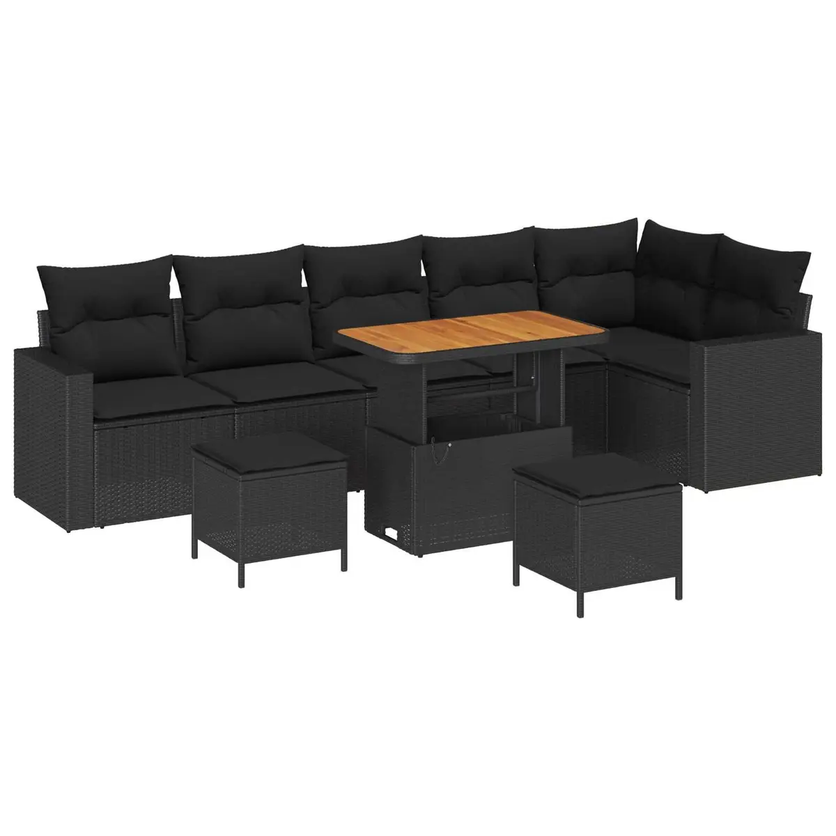Outdoor Garden Sofa Set 9 Piece Modular Black Poly Rattan Height Adjustable
